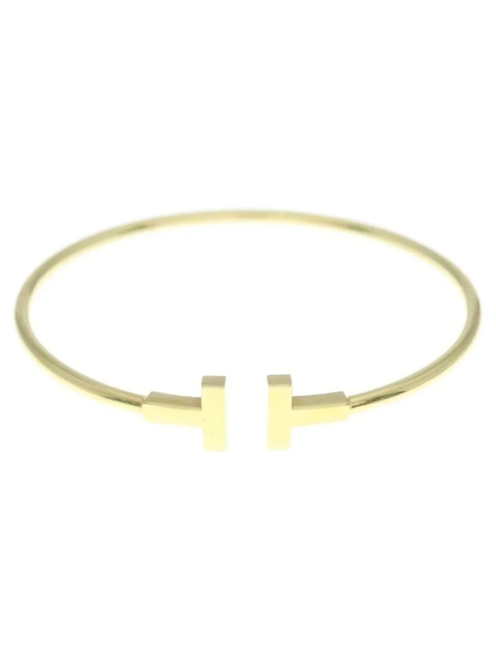 Tiffany & Co T Wire Wide Bracelet Bangle Yellow Gold